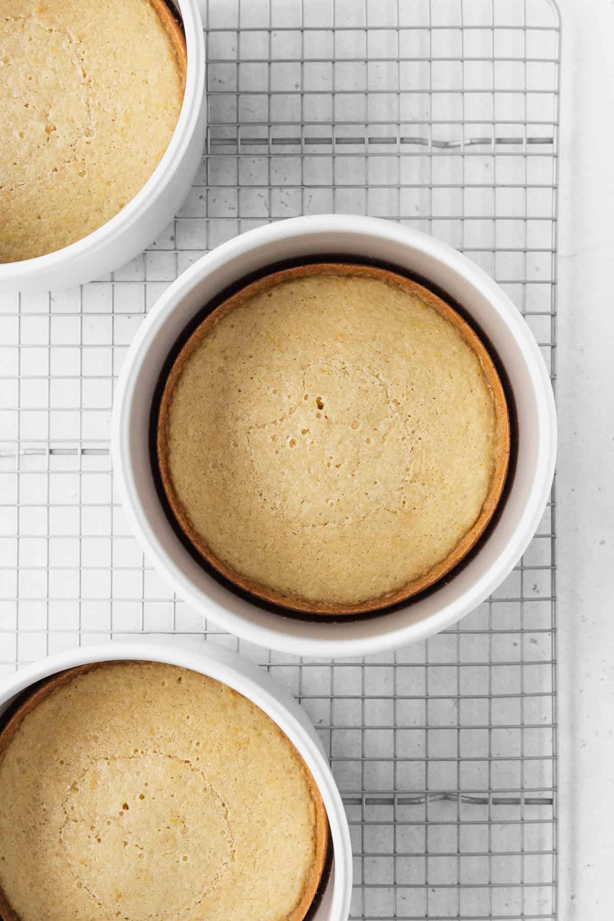 3 baked 6-inch cake layers for the dairy-free lemon curd cake.
