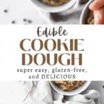 Skinny vertical pin of vegan, gluten-free edible cookie dough with text overlay.