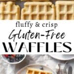 Long vertical Pinterest image of gluten free waffles.